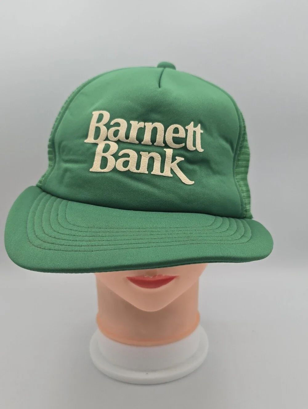 Vintage Unbranded Barnett Bank Green Trucker Adjustable Snapback Hat